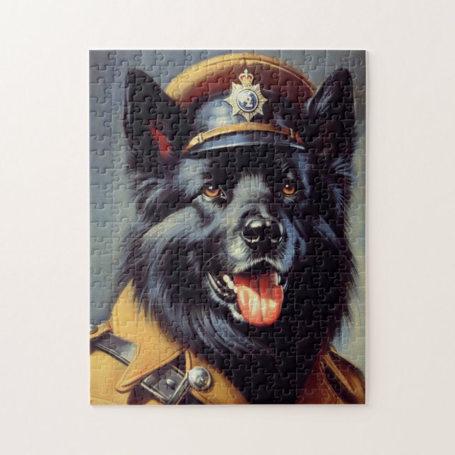 Vintage Black German Shepherd Painting Jigsaw Puzzle (Vertical)