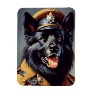 Vintage Black German Shepherd Painting Magnet