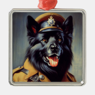 Vintage Black German Shepherd Painting Metal Tree Decoration