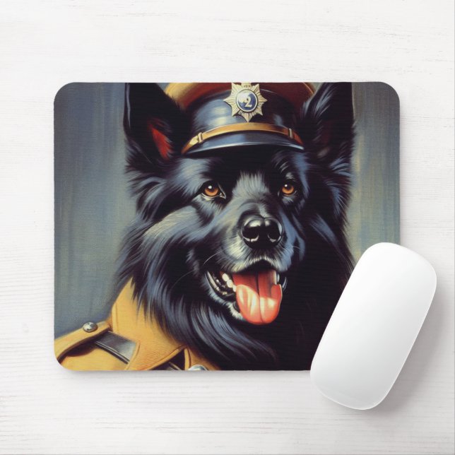 Vintage Black German Shepherd Painting Mouse Mat (With Mouse)