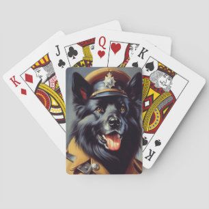 Vintage Black German Shepherd Painting Playing Cards