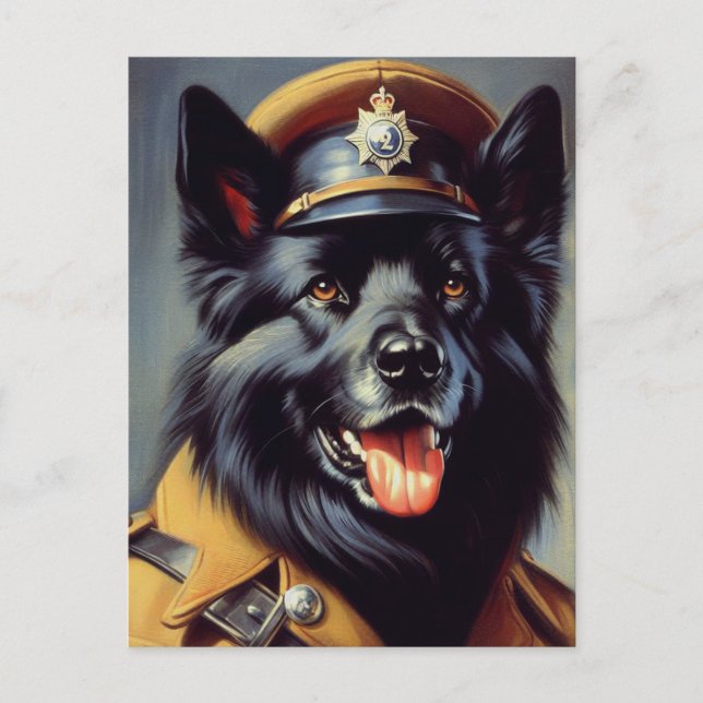 Vintage Black German Shepherd Painting Postcard (Front)