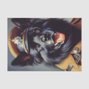 Vintage Black German Shepherd Painting Tissue Paper