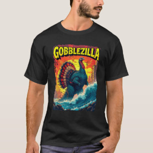 Vintage Black Gobblezilla Turkey Humor Unisex Adu T-Shirt