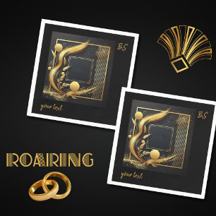 vintage black gold 1920s wedding napkin