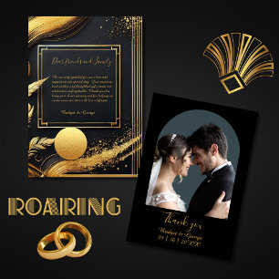 vintage black gold 1920s wedding thank you card