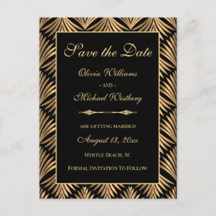 Vintage Black Gold Art Deco Gatsby Save The Date Postcard