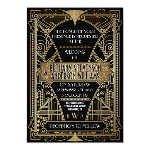 Image of Vintage Black & Gold Art Deco Wedding Invitations