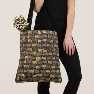 Vintage Black Gold Cow Pattern   Summer Travel Tote Bag