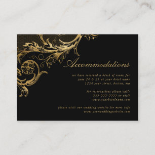 Vintage Black Gold Floral Damask Accommodations Enclosure Card