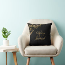 Vintage Black Gold Floral Damask Names Wedding