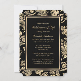Vintage Black Gold Funeral Celebration of Life Invitation