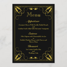 Vintage Black Gold Gilded Age Wedding Menu