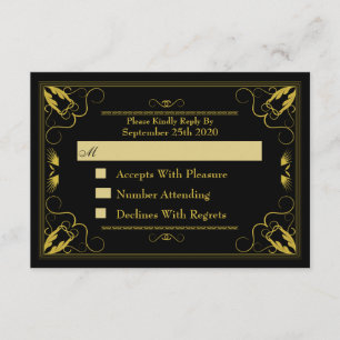 Vintage Black Gold Gilded Age Wedding RSVP Card