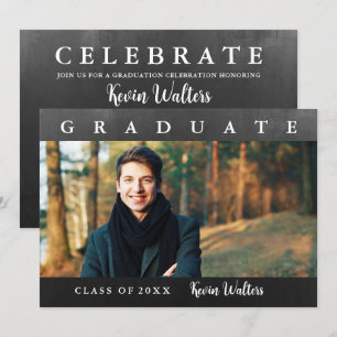 Vintage Black Gold Handwriting Photo Grad  Party Invitation