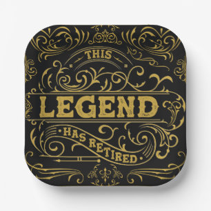 Vintage Black Gold Legend Retirement Paper Plate