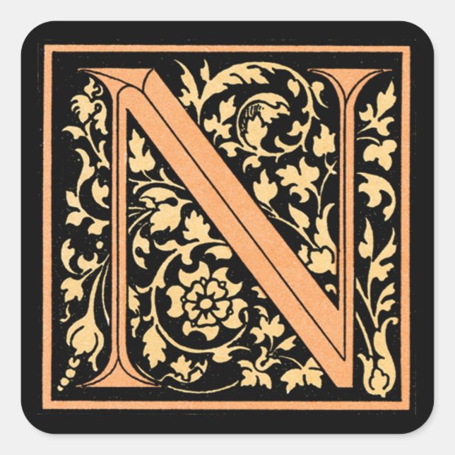Vintage Black & Gold Letter ‘N’ - Sticker (Front)
