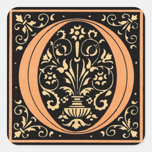 Vintage Black & Gold Letter 'O' Square Sticker (Front)