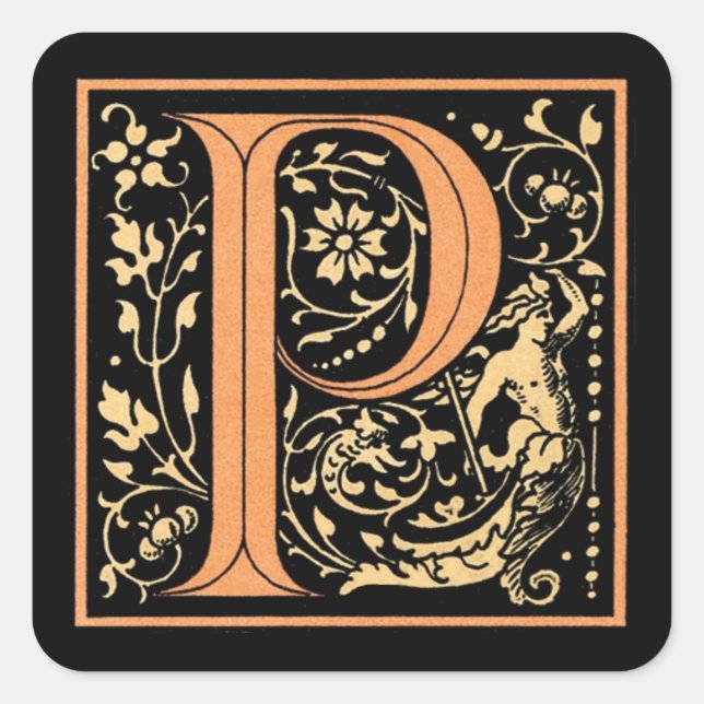 Vintage Black & Gold Letter ‘P’ - Sticker (Front)