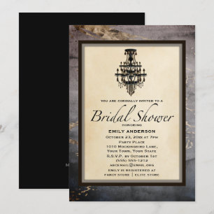 Vintage Black Gold Marble Chandelier Bridal Shower Invitation