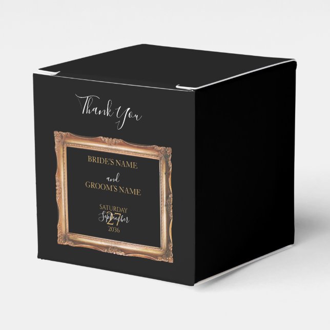 Vintage Black & Gold Wedding Favour Box (Front Side)