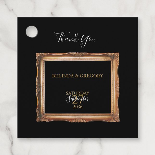 Vintage Black & Gold Wedding  Favour Tags (Front)