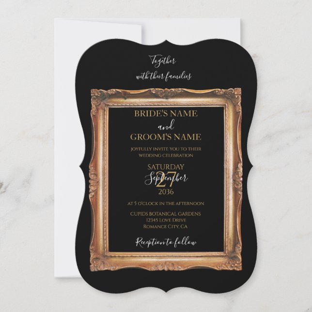 Vintage Black & Gold Wedding Invitation (Front)