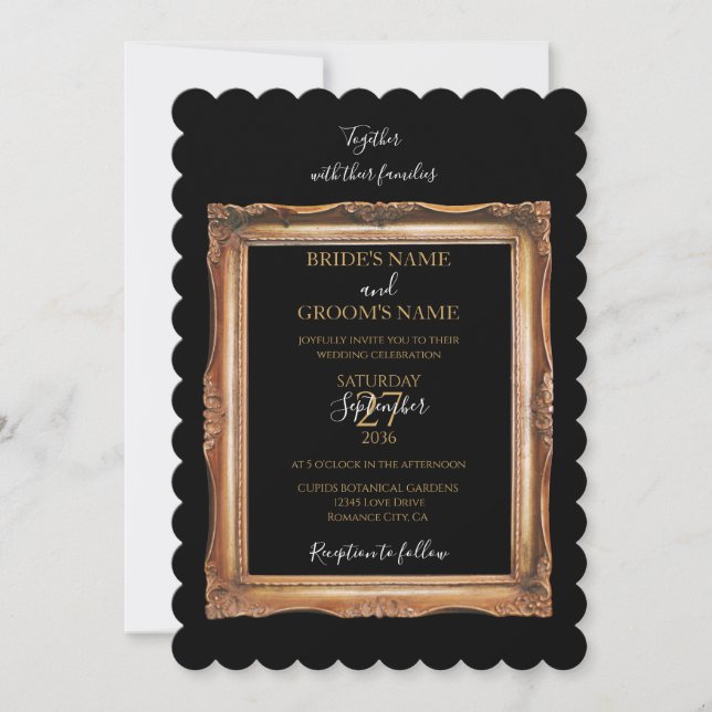 Vintage Black & Gold Wedding Invitation (Front)