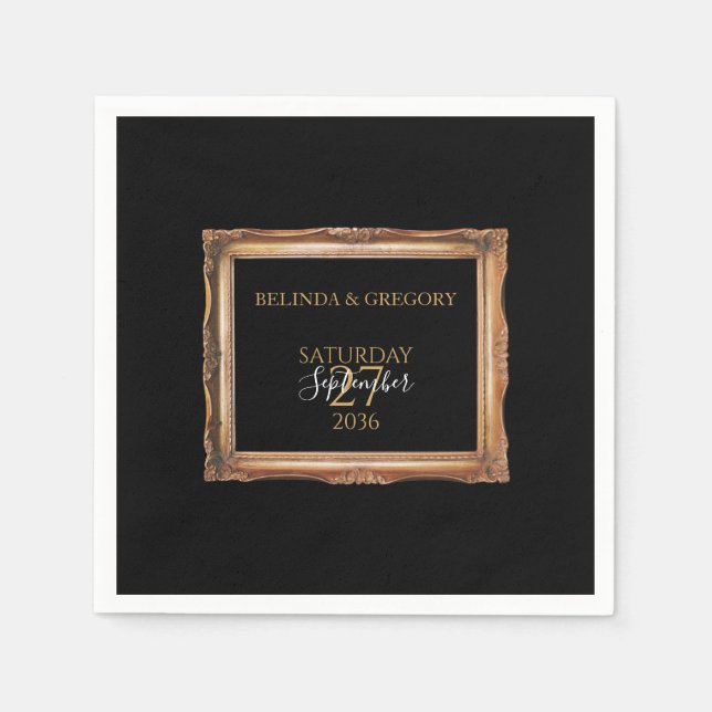Vintage Black & Gold Wedding  Napkin (Front)