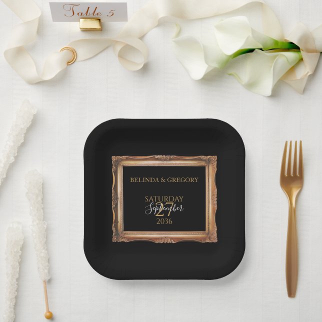 Vintage Black & Gold Wedding   Paper Plate (Wedding)