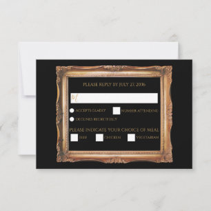 Vintage Black & Gold Wedding  RSVP Card