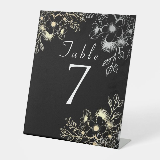 Vintage Black Gold Wedding Table Number Pedestal Sign (Front)
