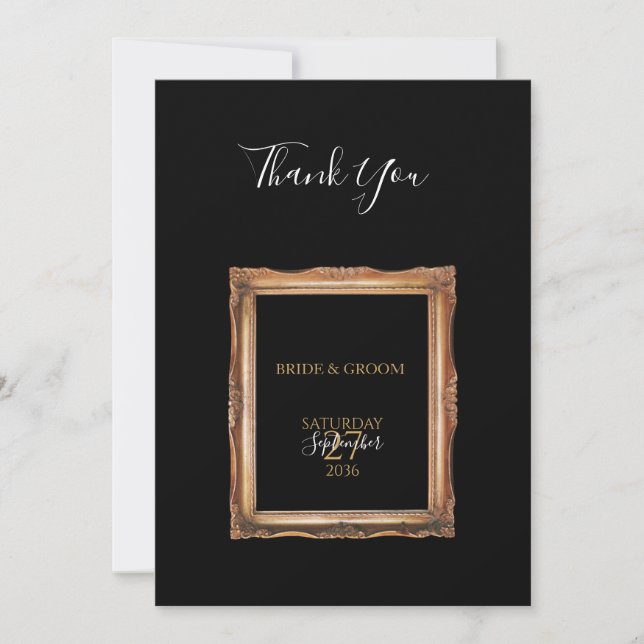 Vintage Black & Gold Wedding Thank You Card (Front)