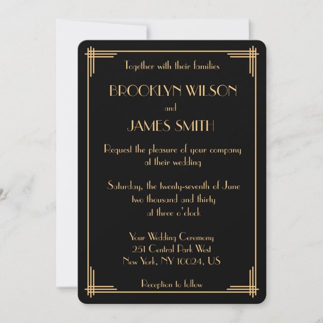 Vintage Black Great Gatsby Art Deco Wedding Invitation (Front)