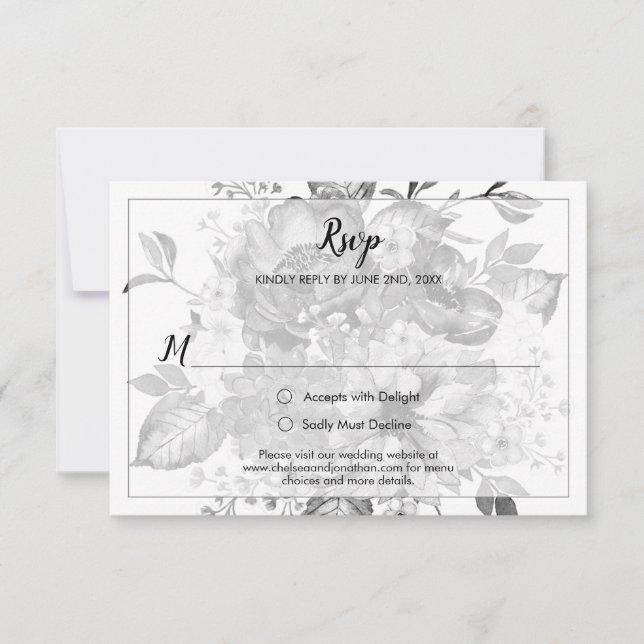 Vintage Black Grey and White RSVP (Front)