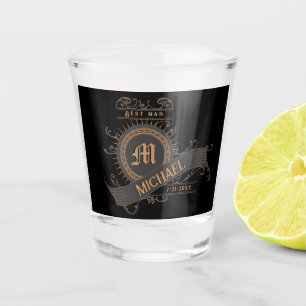 Vintage Black/Grey/Gold with Initial Best Man Shot Glass