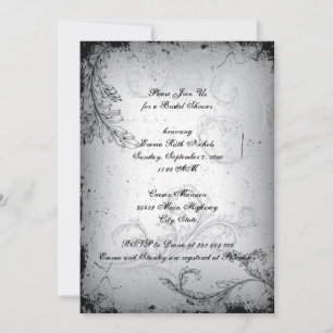 Vintage black grey scroll leaf bridal shower invitation