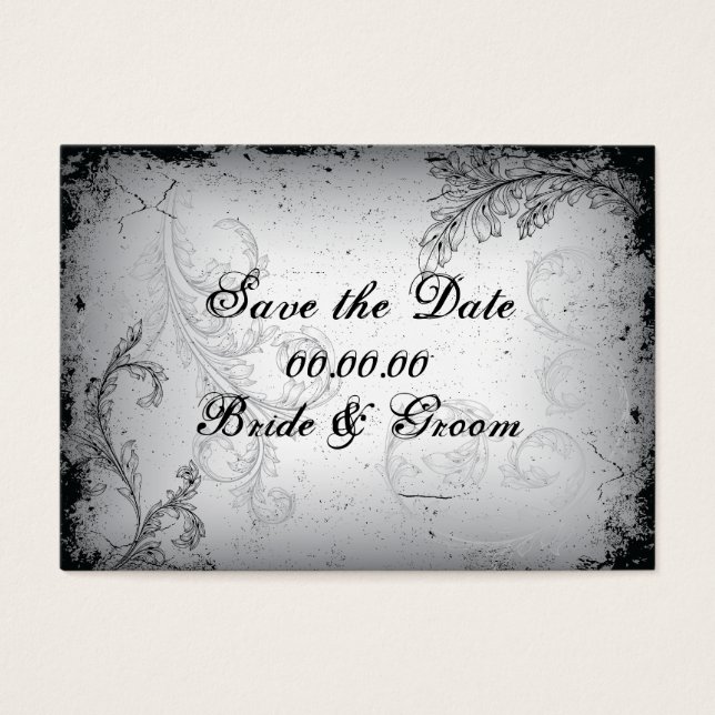 Vintage black grey scroll leaf Save the Date (Front)