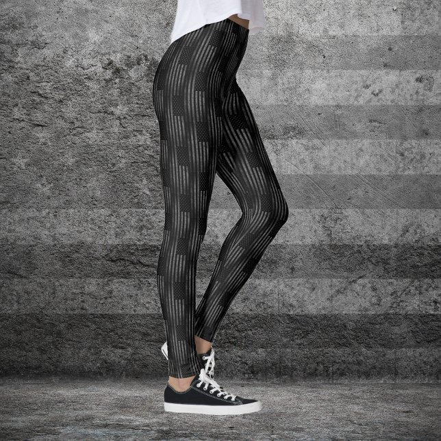 Vintage Black Grunge USA American Flag Pattern Leggings (Creator Uploaded)