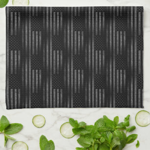 Vintage Black Grunge USA American Flag Pattern Tea Towel