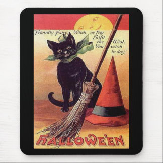 Vintage Black Halloween Cat Mouse Mat