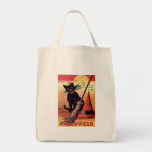 Vintage Black Halloween Cat Tote Bag