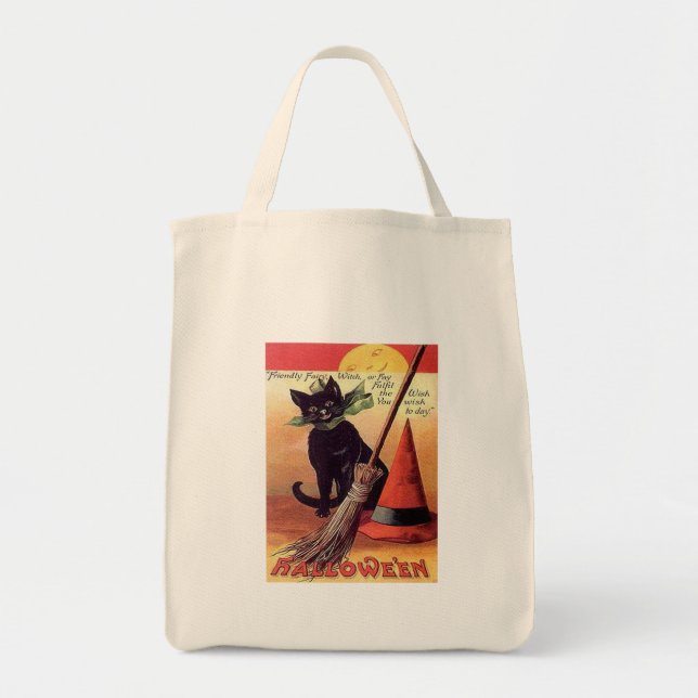 Vintage Black Halloween Cat Tote Bag (Front)