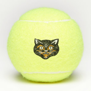 Vintage Black Halloween Face of Cat Big Eyes Tennis Balls