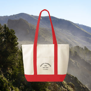 Vintage Black Happy Camper Camping Crew Red Trim Tote Bag