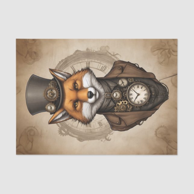 Vintage Black Hat Steampunk Fox Tissue Paper (Front)