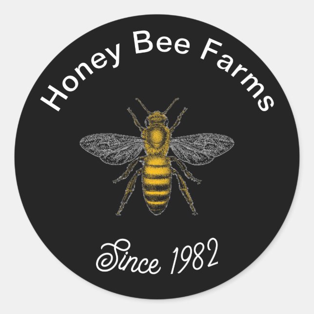 Vintage Black Honey Bee Label Sticker (Front)