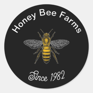 Vintage Black Honey Bee Label Sticker