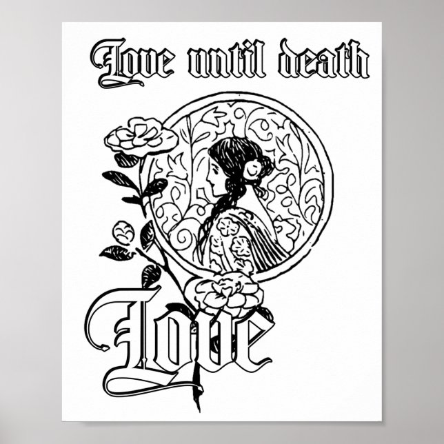 Vintage black ink tattoo with text LOVE   Poster (Front)