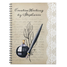 Vintage Black Inkwell and Nib Pen Notebook